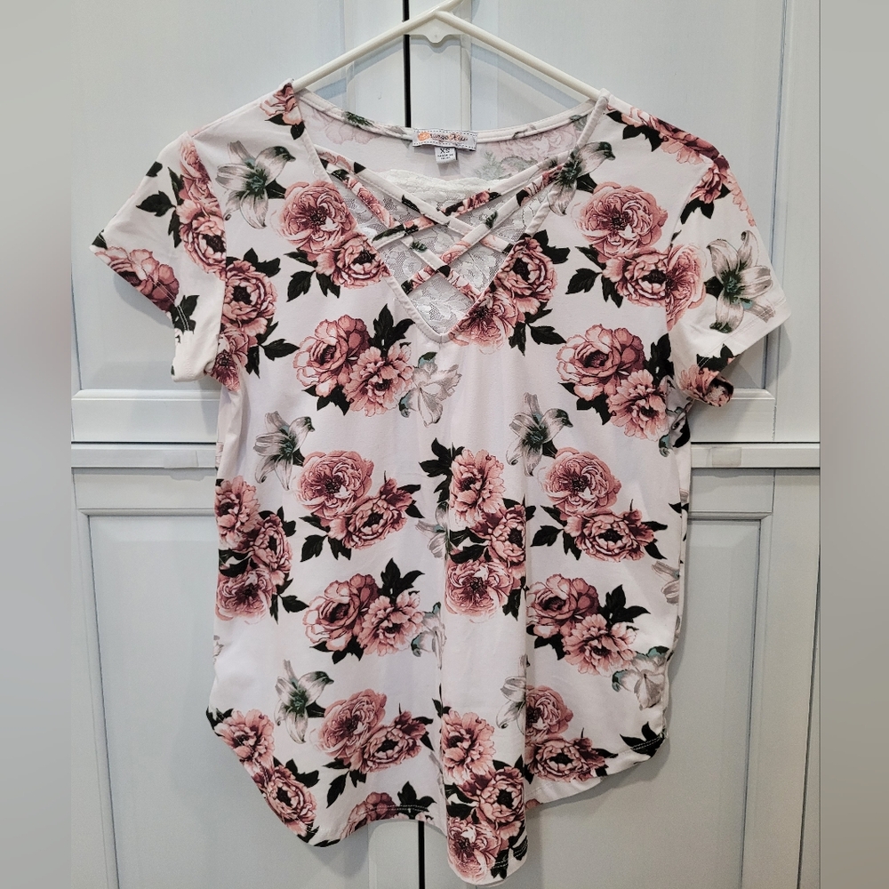 Orange Kiss Floral Pink and White Women's Top